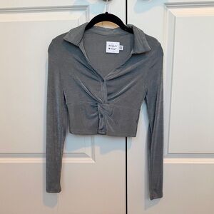 LAST CHANCE! Hello Molly Blue/Gray Twist Front Blouse